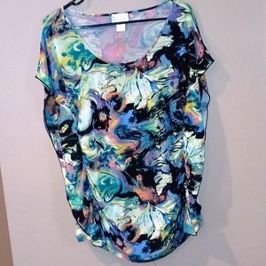 Jon Den Watercolor Floral Flutter Sleeve Ruched Blouse XL